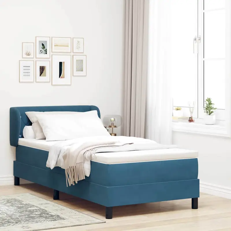 Cama tipo Box Spring Azul oscuro 100 x 200 cm Terciopelo