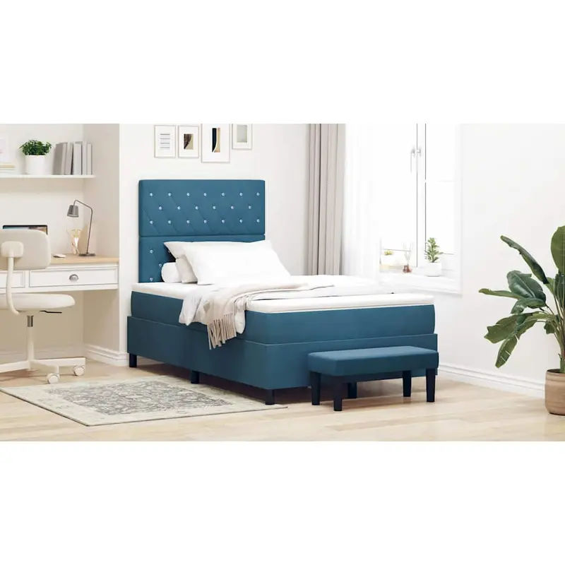 Cama tipo Box Spring Azul oscuro 190 x 120 cm Terciopelo
