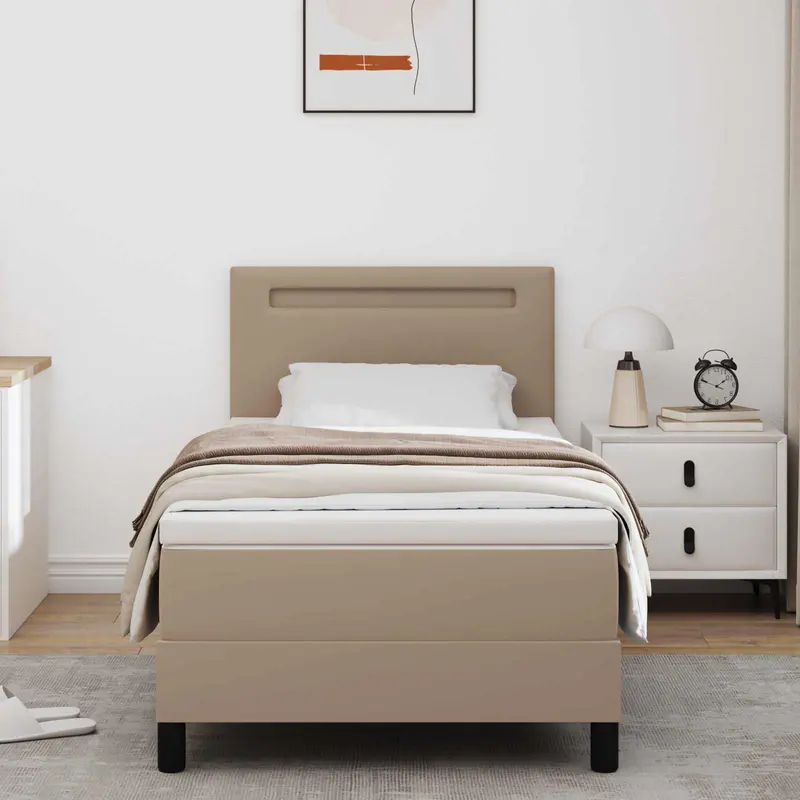 Cama tipo Box Spring Capuchino 100 x 200 cm Cuero sintético