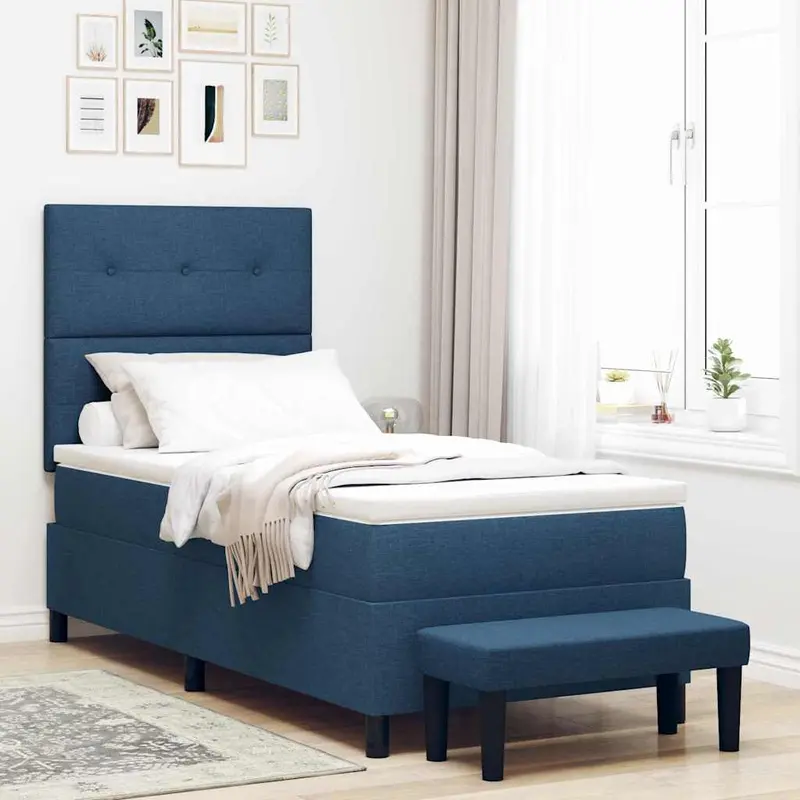 Cama tipo Box Spring con cabecera Azul 100 x 200 cm tela