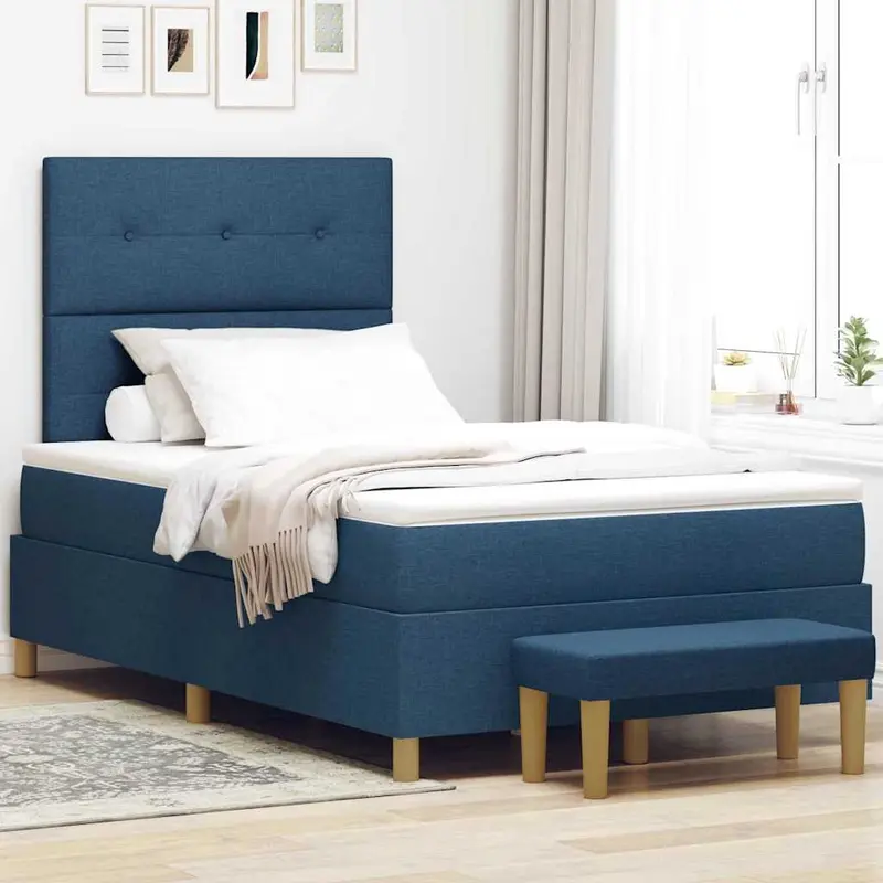 Cama tipo Box Spring con cabecera Azul 190 x 120 cm tela