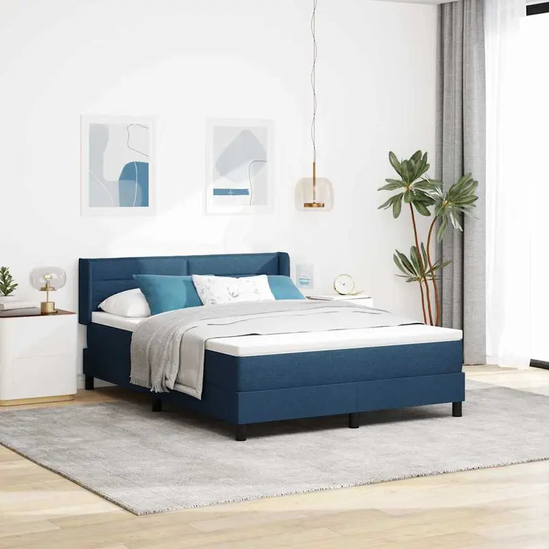 Cama tipo Box Spring con cabecera Azul Oscuro 200 x 160 cm tela