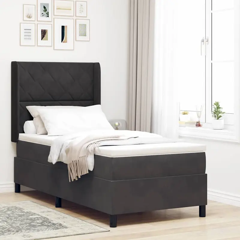 Cama tipo Box Spring con cabecera Negro 100 x 200 cm Terciopelo