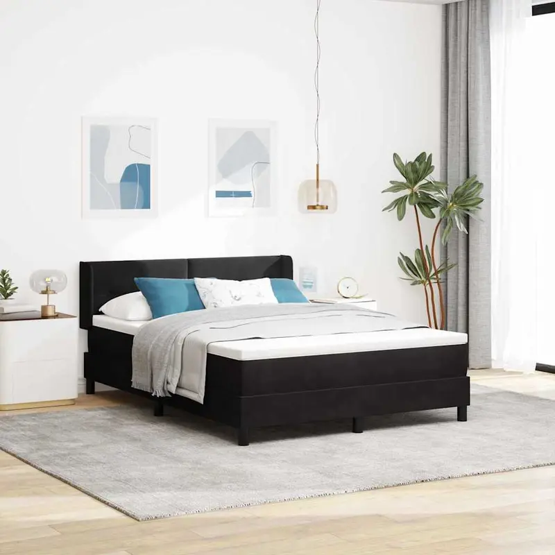 Cama tipo Box Spring con cabecera Negro 190 x 140 cm Terciopelo