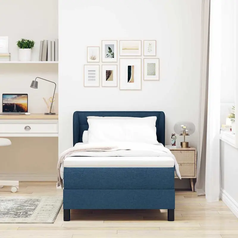 Cama tipo Box Spring con colchón Azul 100 x 200 cm tela