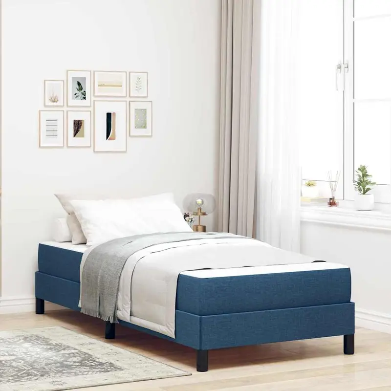 Cama tipo Box Spring con colchón Azul 100 x 200 cm tela