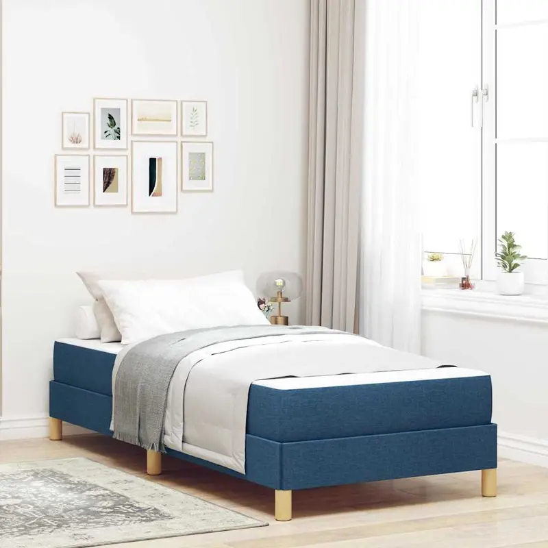 Cama tipo Box Spring con colchón Azul 100 x 200 cm tela