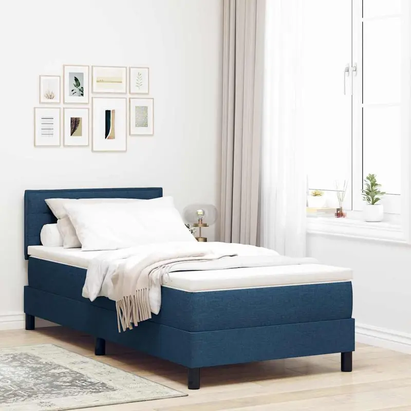 Cama tipo Box Spring con colchón con LED Azul 100 x 200 cm tela