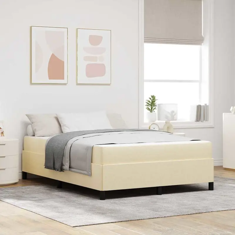 Cama tipo Box Spring con colchón Crema 140 x 190 cm tela