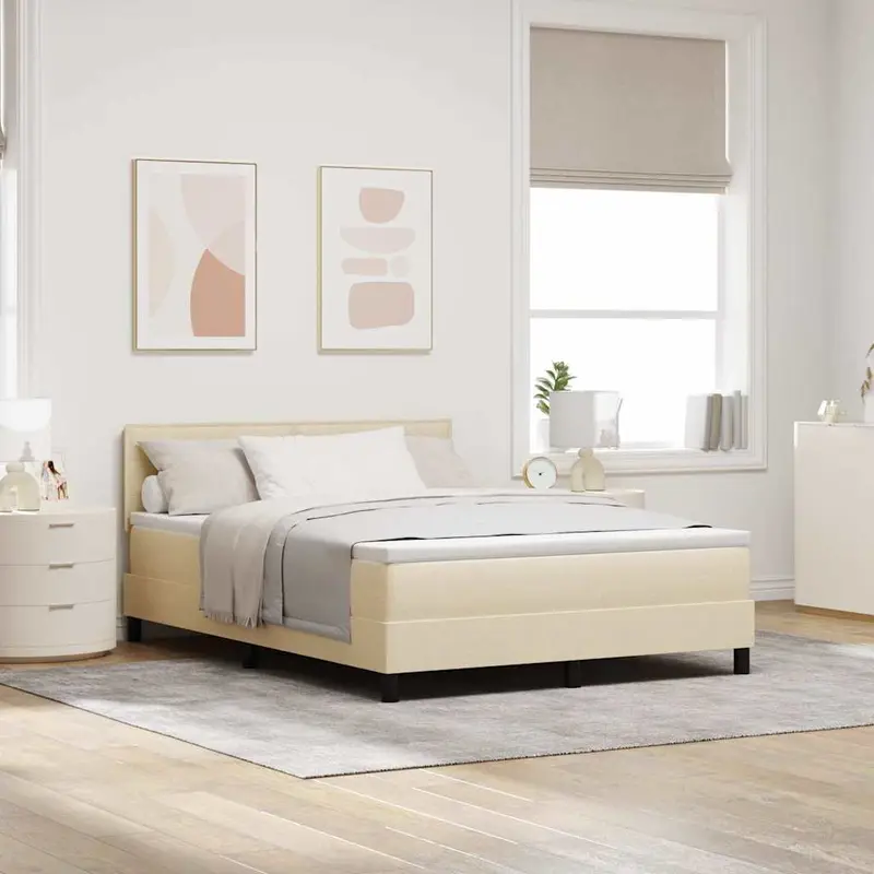 Cama tipo Box Spring con colchón Crema 140 x 200 cm tela