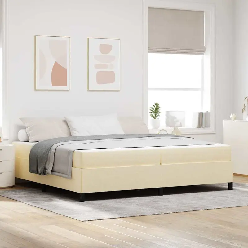 Cama tipo Box Spring con colchón Crema 200 x 200 cm tela