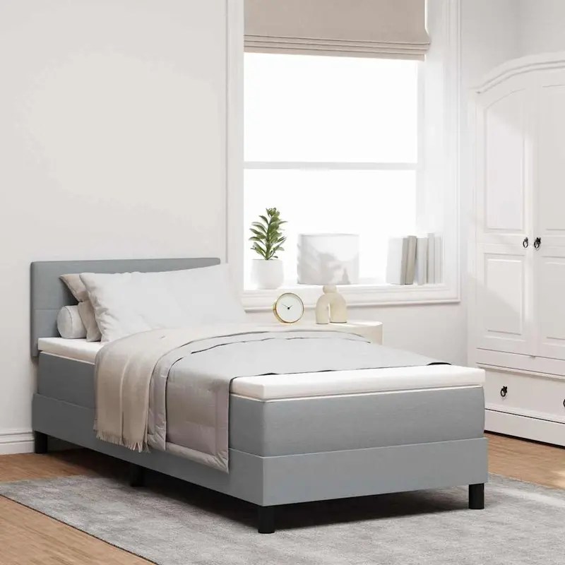 Cama tipo Box Spring con colchón Gris claro 100 x 200 cm tela