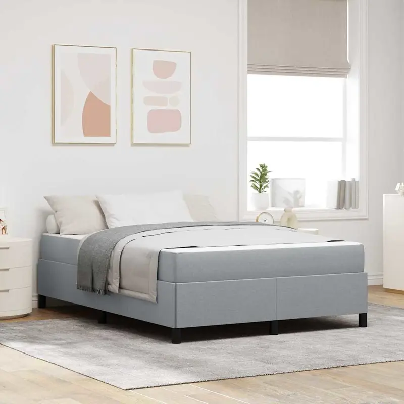 Cama tipo Box Spring con colchón Gris Claro 140 x 190 cm tela