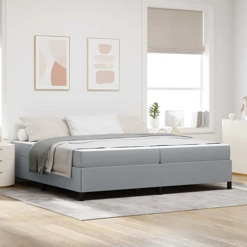Cama tipo Box Spring con colchón Gris Claro 200 x 200 cm tela