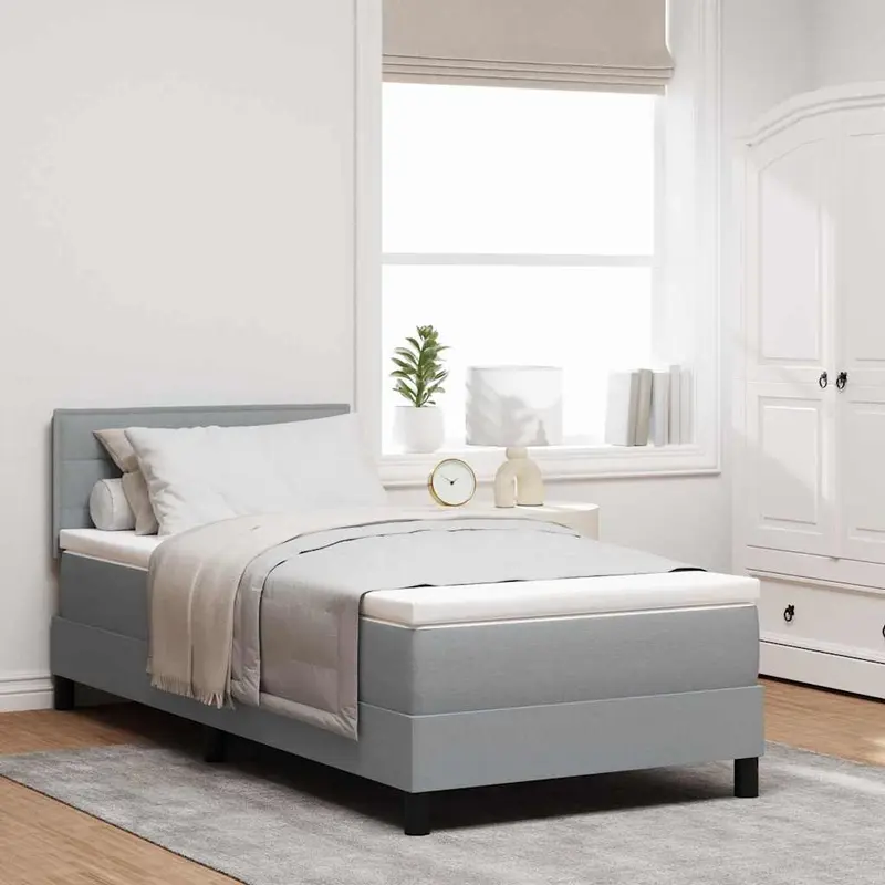 Cama tipo Box Spring con colchón Gris claro 80 x 200 cm tela