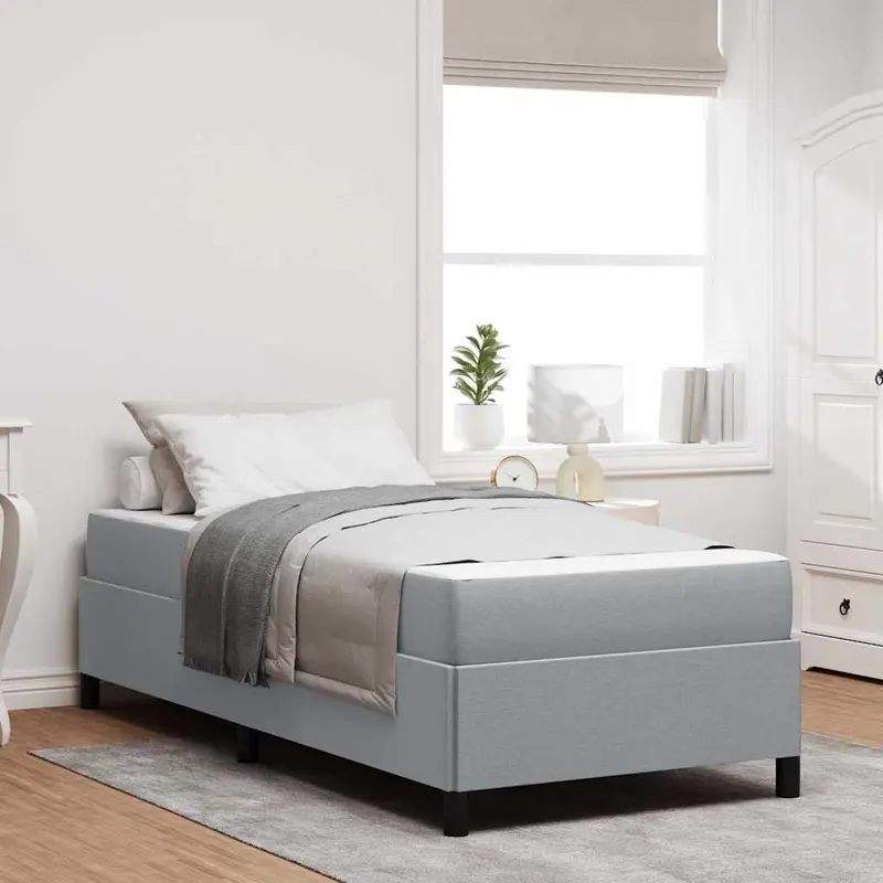 Cama tipo Box Spring con colchón Gris Claro 90 x 190 cm tela