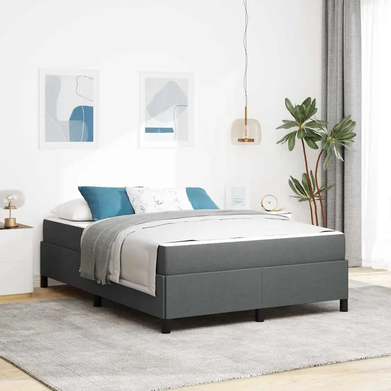 Cama tipo Box Spring con colchón Gris oscuro 140 x 190 cm tela