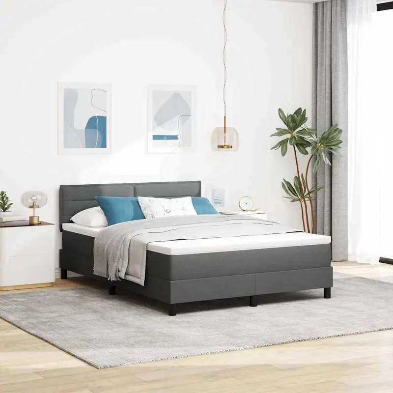Cama tipo Box Spring con colchón Gris oscuro 140 x 200 cm tela