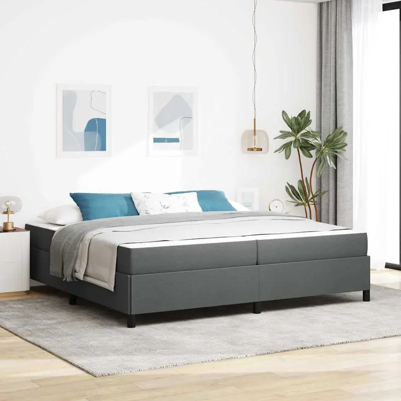 Cama tipo Box Spring con colchón Gris oscuro 200 x 200 cm tela