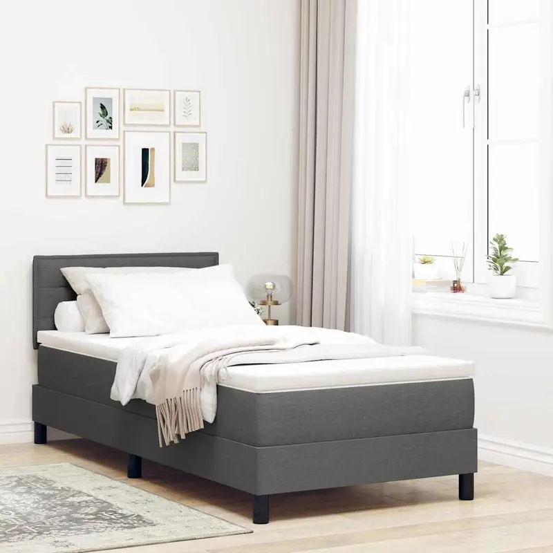 Cama tipo Box Spring con colchón Gris oscuro 80 x 200 cm tela