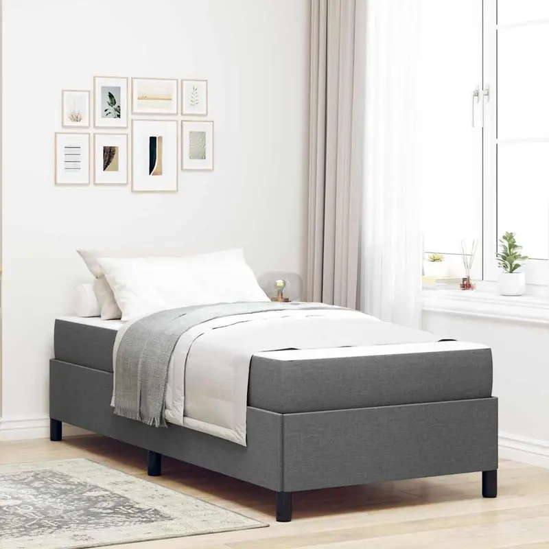 Cama tipo Box Spring con colchón Gris oscuro 90 x 190 cm tela