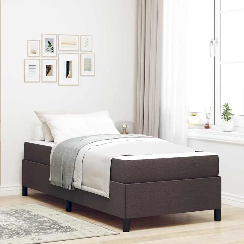 Cama tipo Box Spring con colchón Marrón Oscuro 90 x 190 cm tela