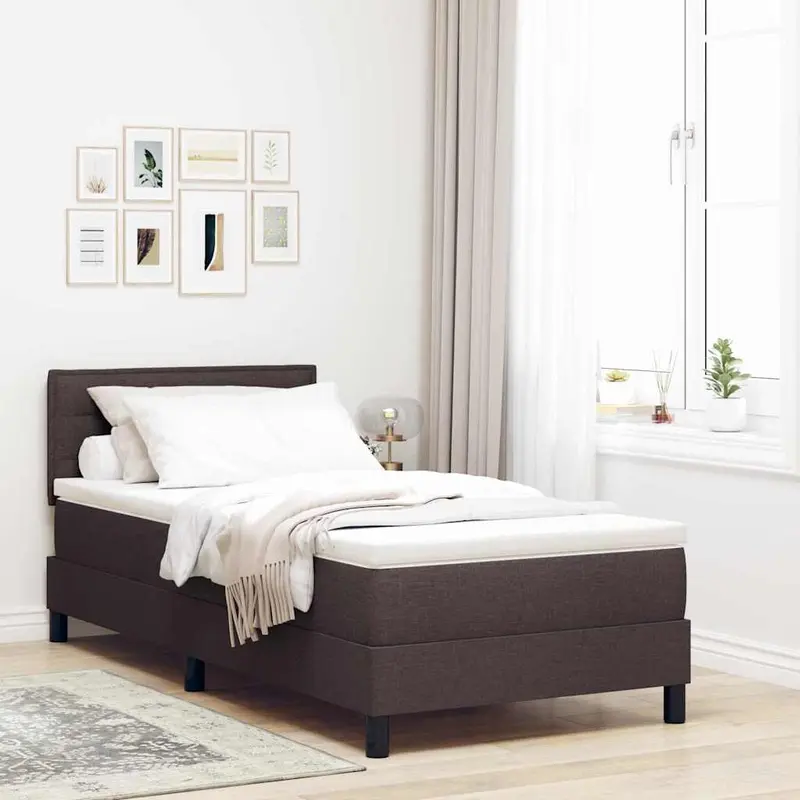 Cama tipo Box Spring con colchón Marrón Oscuro 90 x 200 cm tela