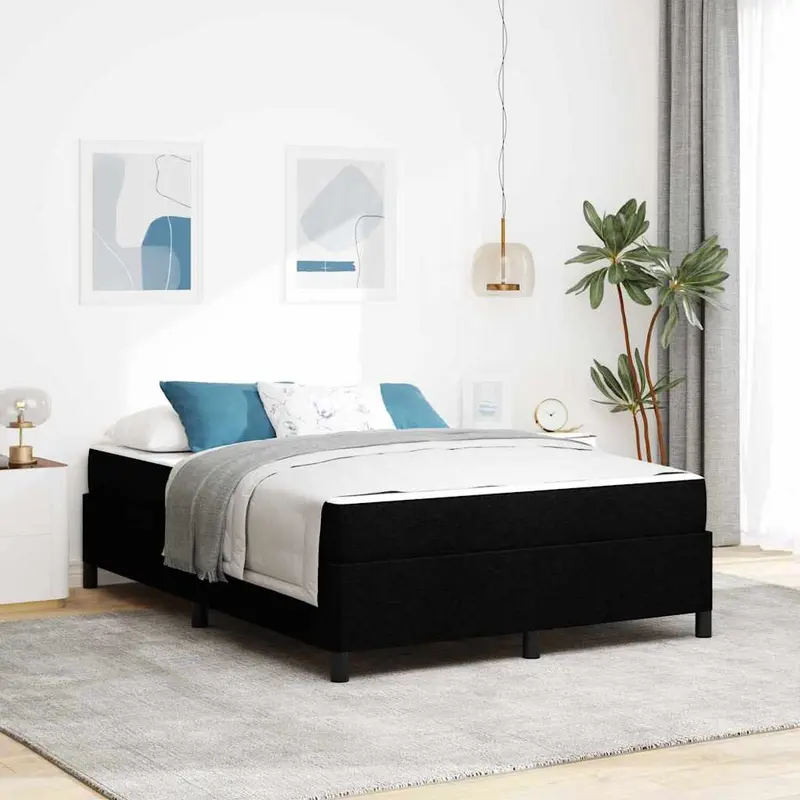 Cama tipo Box Spring con colchón Negro 140 x 190 cm tela