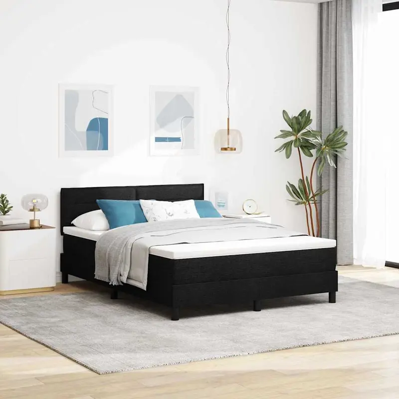 Cama tipo Box Spring con colchón Negro 140 x 200 cm tela