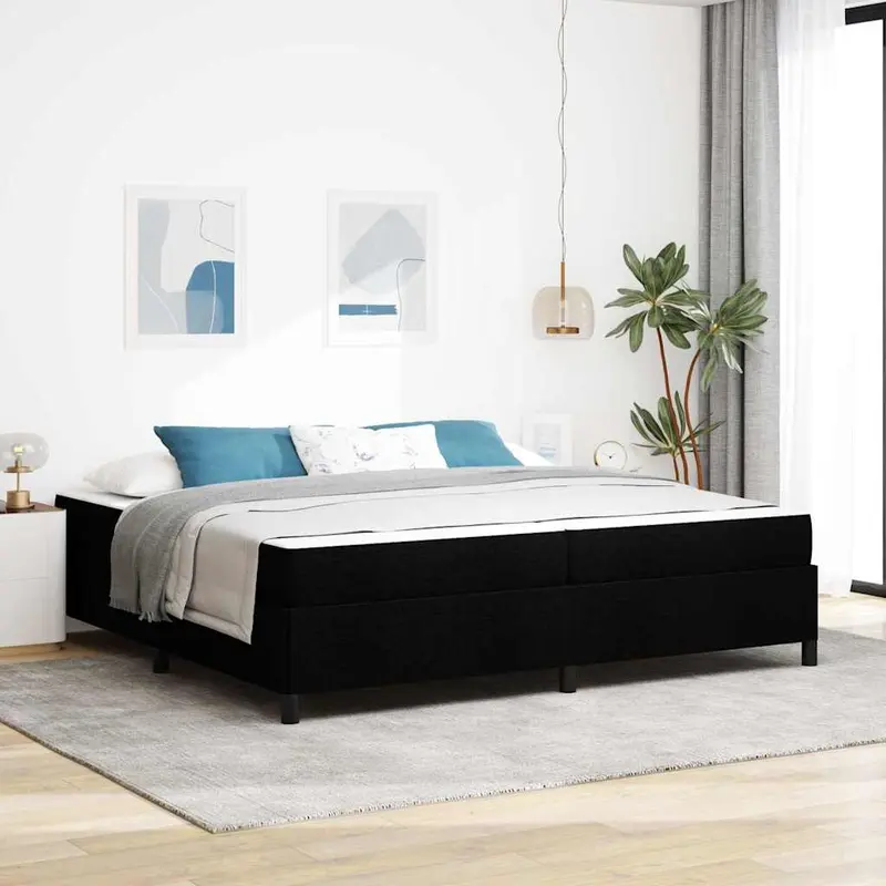 Cama tipo Box Spring con colchón Negro 200 x 200 cm tela