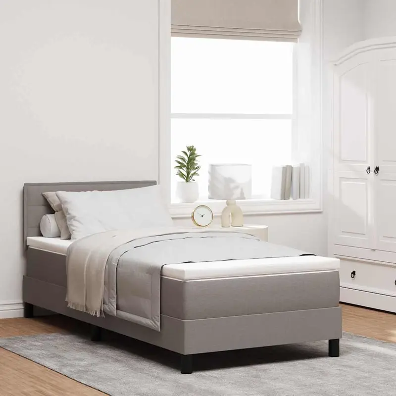 Cama tipo Box Spring con colchón Taupé 100 x 200 cm tela