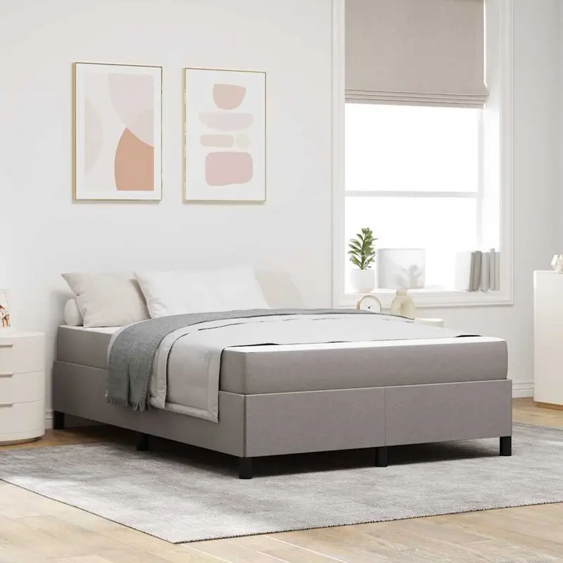 Cama tipo Box Spring con colchón Taupé 140 x 190 cm tela