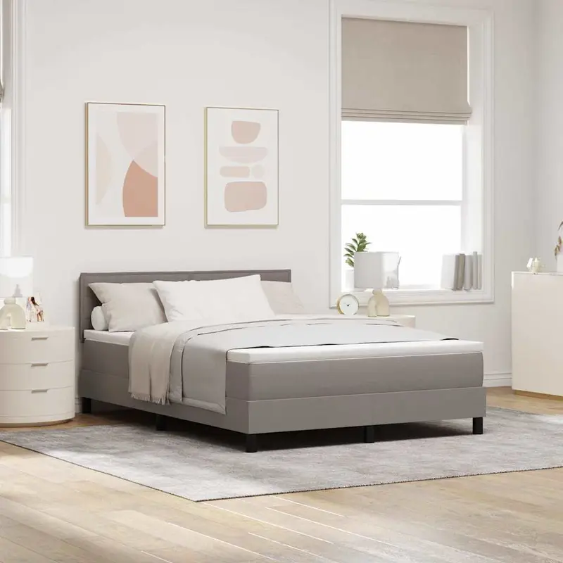 Cama tipo Box Spring con colchón Taupé 140 x 200 cm tela