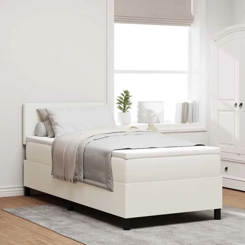 Cama tipo Box Spring Crema y 100 x 200 cm Tela de Pana