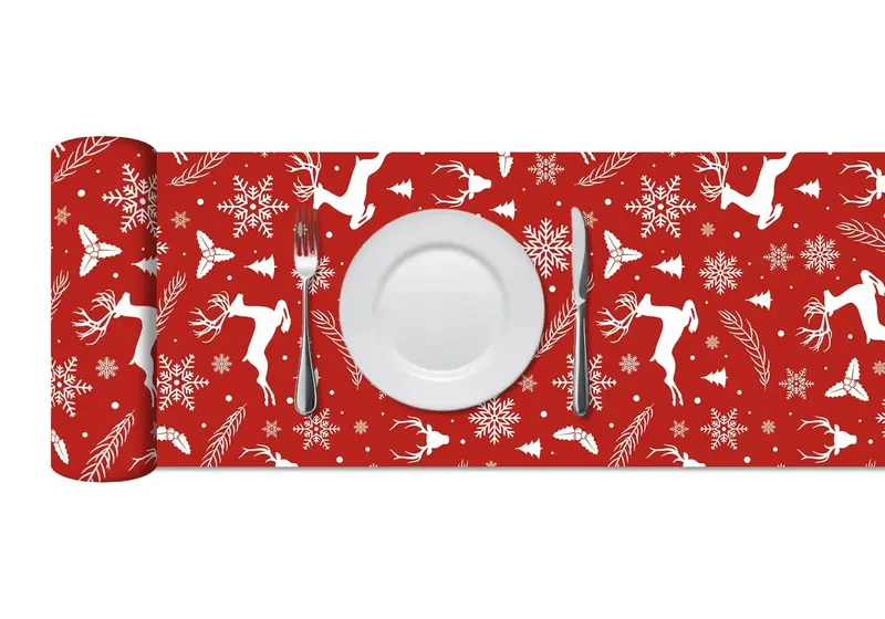 Camino de Mesa Vinílico Alces Navidad Rojos