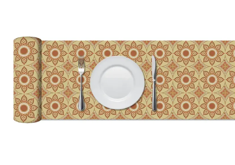 Camino de Mesa Vinílico Hidráulico Mandala Naranja