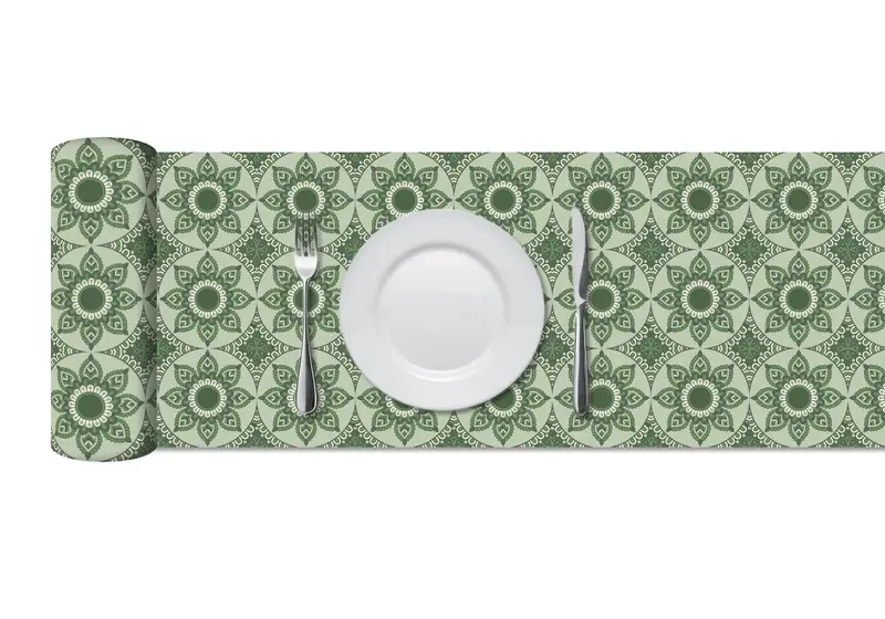 Camino de Mesa Vinílico Hidráulico Mandala Verde