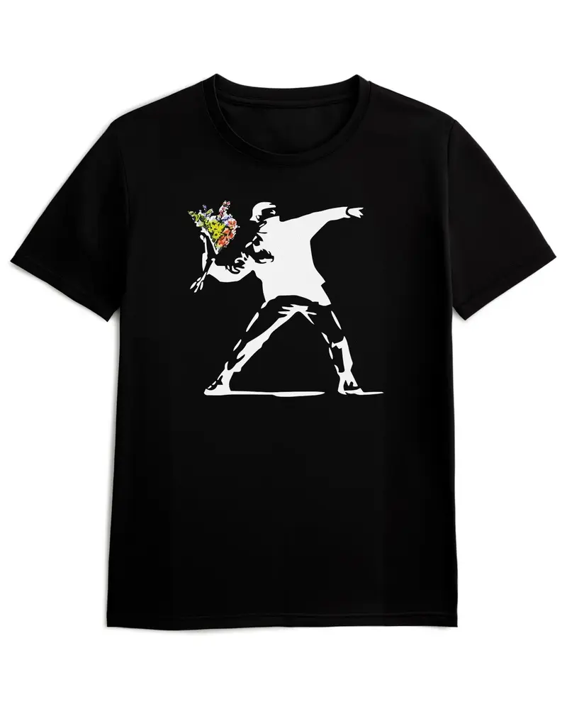 Camiseta de Manga Corta -  Banksy Flower Thrower  - 100% Algodón