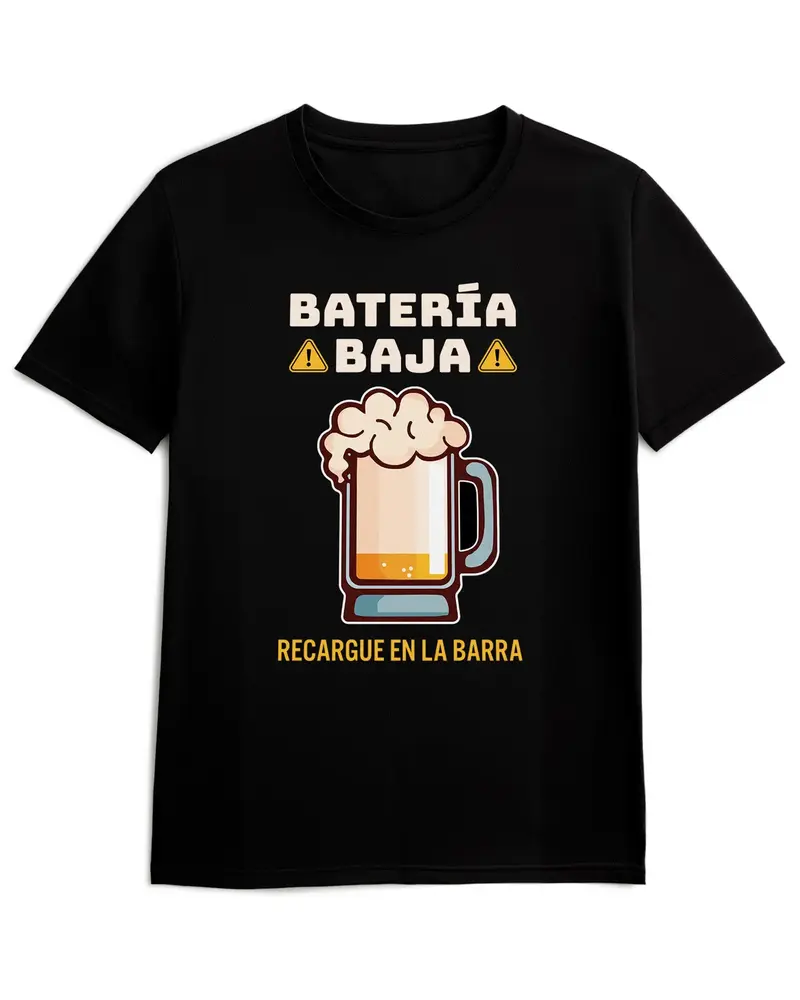 Camiseta de Manga Corta -  Batería Baja Cerveza  - 100% Algodón