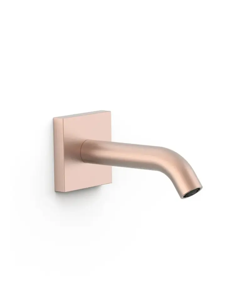 Caño fijo para empotrar en pared con acabado oro rosa mate y cuerpo empotrado incluido TRES