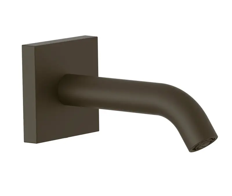 Caño para empotrar en pared de ducha o bañera con base cuadrada y acabado negro bronce TRES