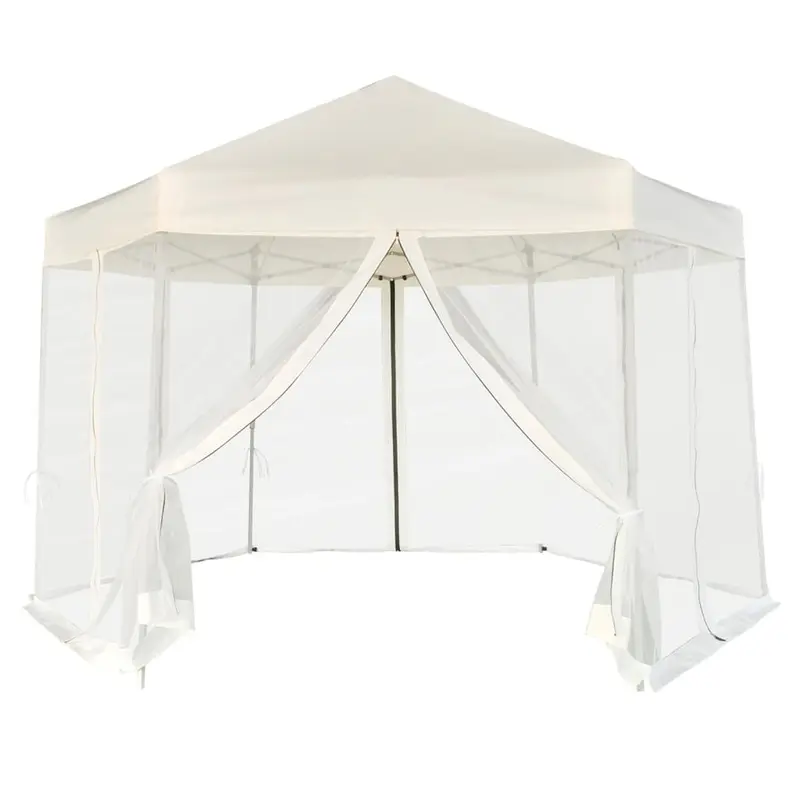 Carpa desplegable hexagonal 6 paredes blanco crema 3,6x3,1m