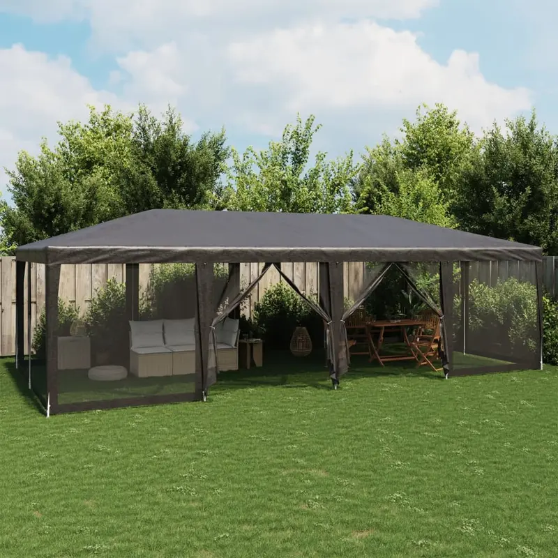 Carpa para fiestas 12 paredes de malla HDPE gris antracita 8x4m