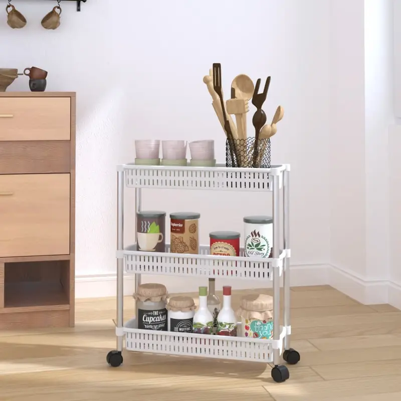 Carrito de almacenaje de 3 alturas aluminio plateado y blanco