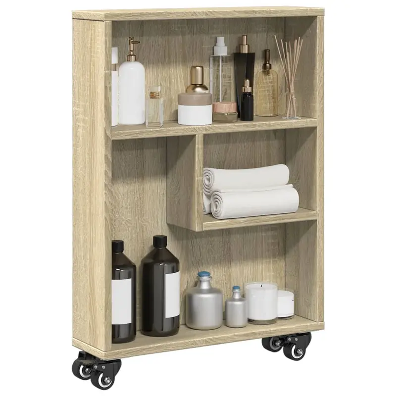 Carrito de almacenaje estrecho roble Sonoma 48x13x68 cm madera de ingeniería