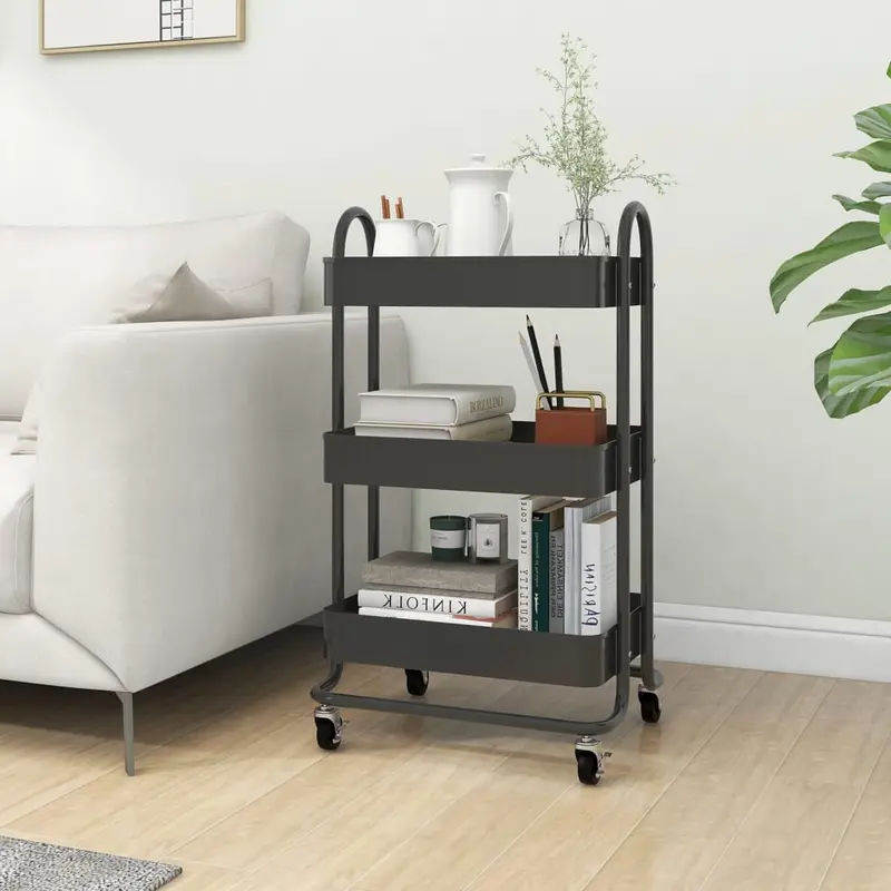 Carrito de cocina 3 niveles acero antracita 43x34x79 cm