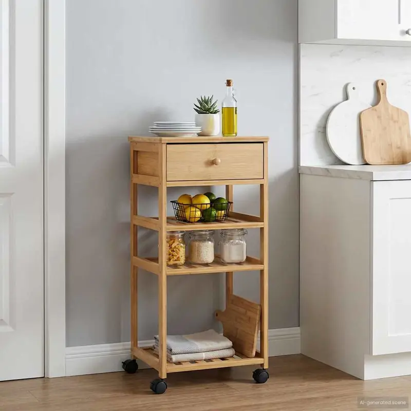 Carrito de cocina con ruedas Natural 37 x 36 x 80 cm Bambú