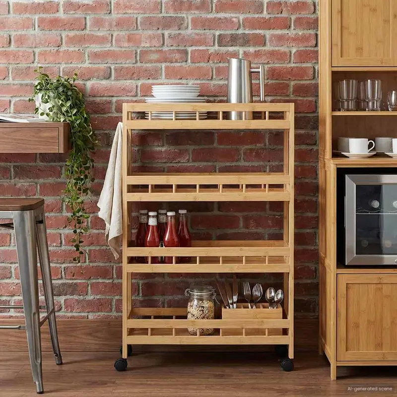 Carrito de cocina con ruedas Natural 60 x 18 x 97 cm Bambú
