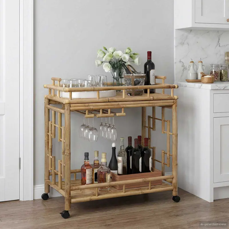 Carro de Vino con Ruedas Natural 85 x 50 x 93 cm Bambú