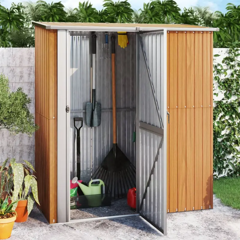 Caseta de jardín 180,5x97x209,5 cm acero galvanizado aspecto madera